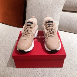 Valentino Winter Thick Soled Wool Sneakers For Women Pink