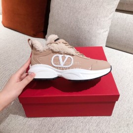 Valentino Winter Thick Soled Wool Sneakers For Women Pink