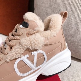 Valentino Winter Thick Soled Wool Sneakers For Women Pink