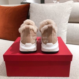 Valentino Winter Thick Soled Wool Sneakers For Women Pink