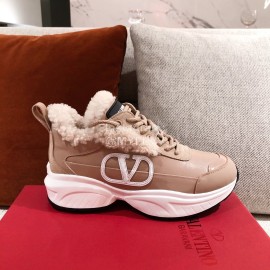Valentino Winter Thick Soled Wool Sneakers For Women Pink