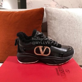 Valentino Winter Thick Soled Wool Sneakers For Women Black