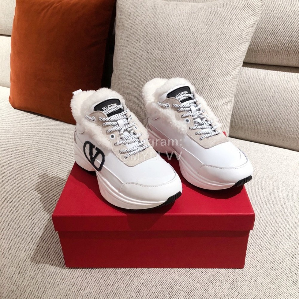 Valentino Winter Thick Soled Wool Sneakers For Women White
