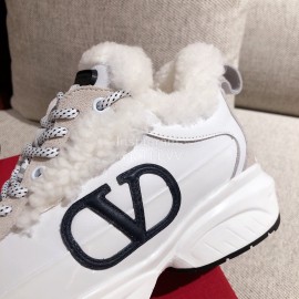 Valentino Winter Thick Soled Wool Sneakers For Women White