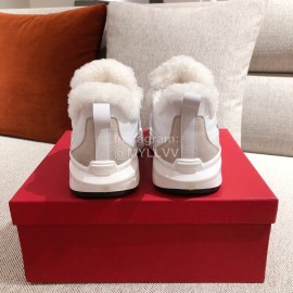 Valentino Winter Thick Soled Wool Sneakers For Women White