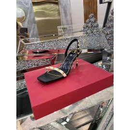 Valentino Summer Leather Elegant High Heel Black Sandals