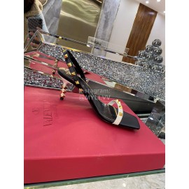 Valentino Summer Leather Elegant High Heel Black Sandals