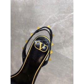 Valentino Summer Leather Elegant High Heel Black Sandals