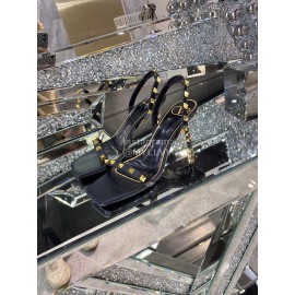Valentino Summer Black Leather Elegant High Heel Sandals