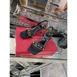 Valentino Summer Black Leather Elegant High Heel Sandals