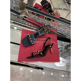 Valentino Summer Black Leather Elegant High Heel Sandals