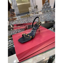 Valentino Summer Black Leather Elegant High Heel Sandals