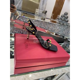 Valentino Summer Black Leather Elegant High Heel Sandals