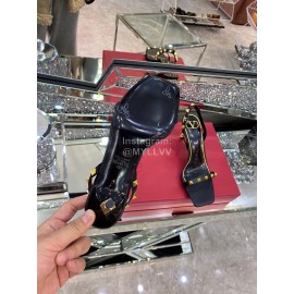 Valentino Summer Black Leather Elegant High Heel Sandals