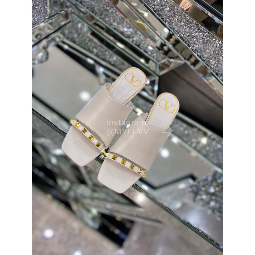 Valentino Summer Leather Elegant High Heel Slippers White