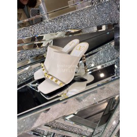 Valentino Summer Leather Elegant High Heel Slippers White