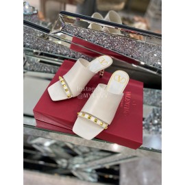 Valentino Summer Leather Elegant High Heel Slippers White