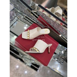 Valentino Summer Leather Elegant High Heel Slippers White