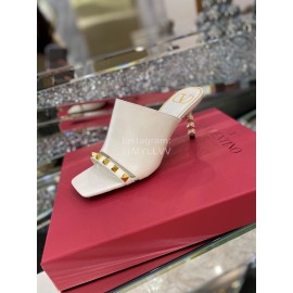 Valentino Summer Leather Elegant High Heel Slippers White