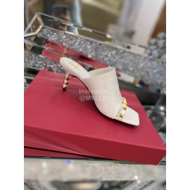 Valentino Summer Leather Elegant High Heel Slippers White