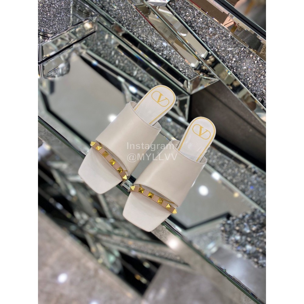 Valentino Summer White Leather Elegant High Heel Slippers