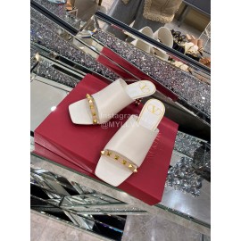 Valentino Summer White Leather Elegant High Heel Slippers