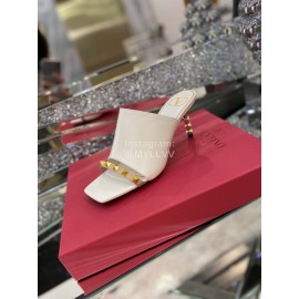 Valentino Summer White Leather Elegant High Heel Slippers