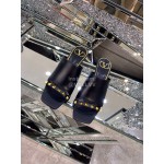 Valentino Summer Black Leather Elegant High Heel Slippers