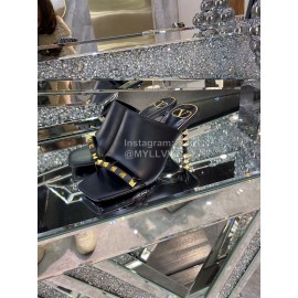 Valentino Summer Black Leather Elegant High Heel Slippers