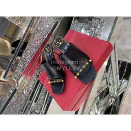 Valentino Summer Black Leather Elegant High Heel Slippers
