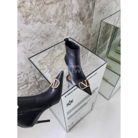 Valentino Autumn Winter New Metal V-Button High Heel Boots Black