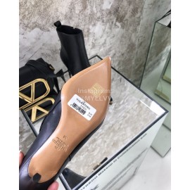 Valentino Autumn Winter New Metal V-Button High Heel Boots Black