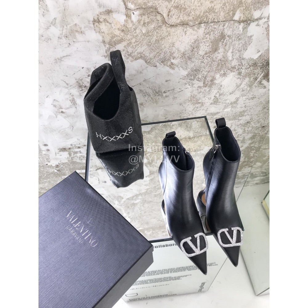 Valentino Autumn Winter New Metal V-Button Black High Heel Boots 