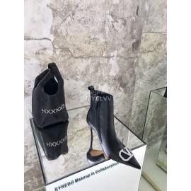 Valentino Autumn Winter New Metal V-Button Black High Heel Boots 