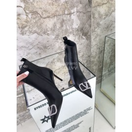 Valentino Autumn Winter New Metal V-Button Black High Heel Boots 