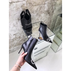 Valentino Autumn Winter New Metal V-Button Black High Heel Boots 