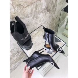 Valentino Autumn Winter New Metal V-Button Black High Heel Boots 