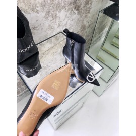 Valentino Autumn Winter New Metal V-Button Black High Heel Boots 