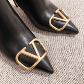 Valentino Autumn Winter New Metal V-Button High Heel Boots For Women Black