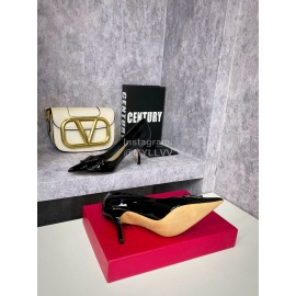 Valentino Spring V-Button Black Leather High Heels For Women