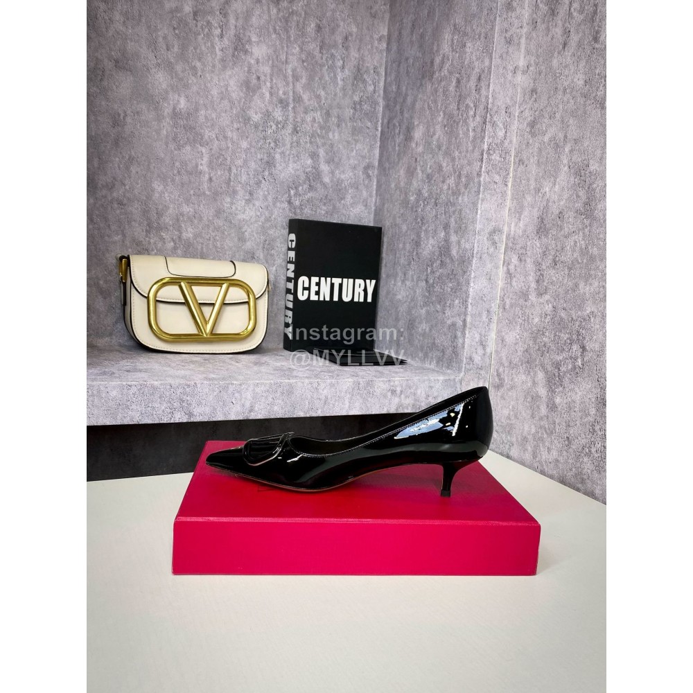 Valentino Spring V-Button Leather High Heels For Women Black