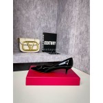 Valentino Spring V-Button Leather High Heels For Women Black