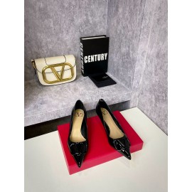 Valentino Spring V-Button Leather High Heels For Women Black