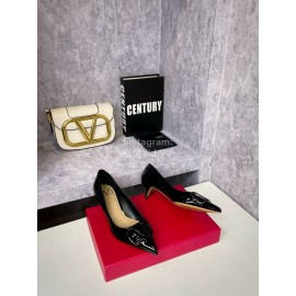 Valentino Spring V-Button Leather High Heels For Women Black