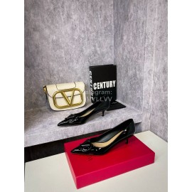 Valentino Spring V-Button Leather High Heels For Women Black