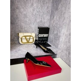 Valentino Spring V-Button Leather High Heels For Women Black