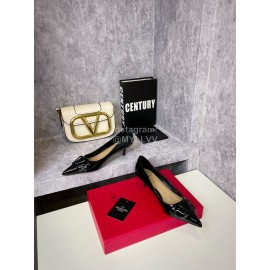 Valentino Spring V-Button Leather High Heels For Women Black