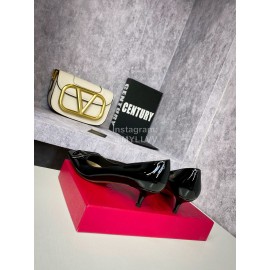 Valentino Spring V-Button Leather High Heels For Women Black