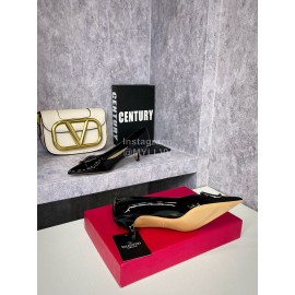 Valentino Spring V-Button Leather High Heels For Women Black