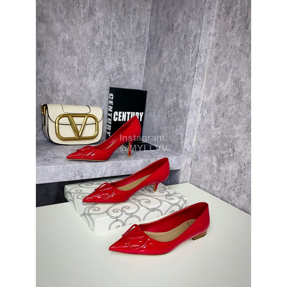 Valentino Spring V-Button Red Leather High Heels For Women